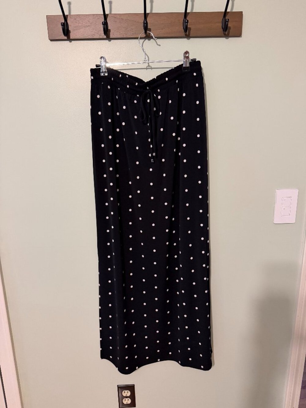 WHBM Black midi skirt with white polka dots
